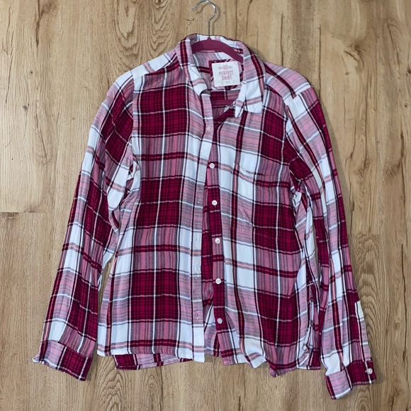 Red and White Plaid Cotton Long Sleeve Flannel - Picture 2 of 6